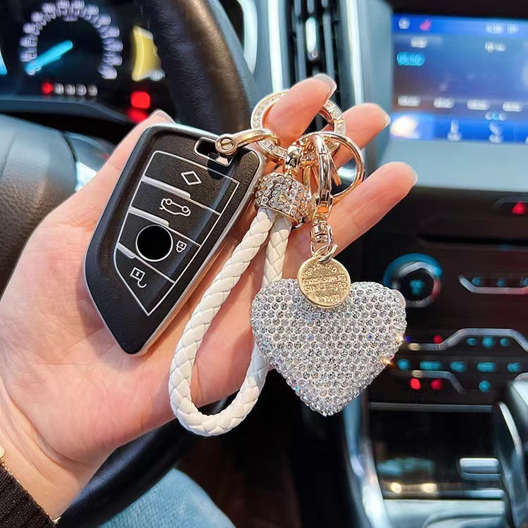 Clay Diamond Fully Jeweled Loving Heart Key Chain Diamond Leather Rope - image 4