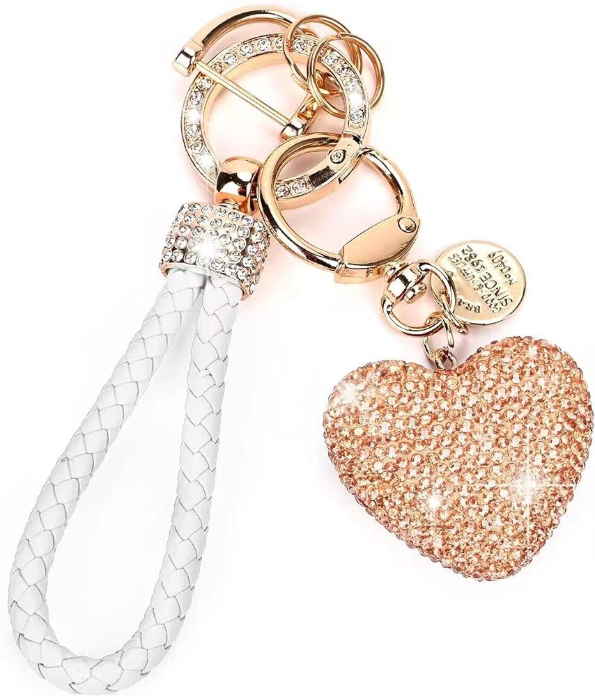 Clay Diamond Fully Jeweled Loving Heart Key Chain Diamond Leather Rope - image 10