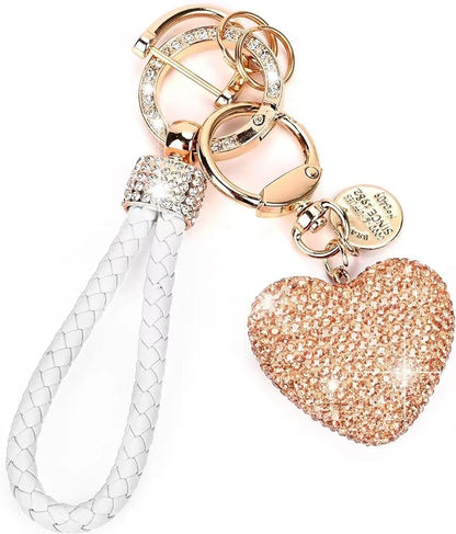 Clay Diamond Fully Jeweled Loving Heart Key Chain Diamond Leather Rope - image 10