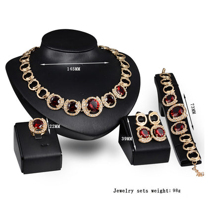 Wedding Bridal Accessories Gold Color Crystal Green Red Zircon Pendant Necklace Earrings Ring Women Wedding Br - image 3