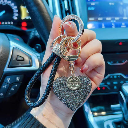 Clay Diamond Fully Jeweled Loving Heart Key Chain Diamond Leather Rope - image 8