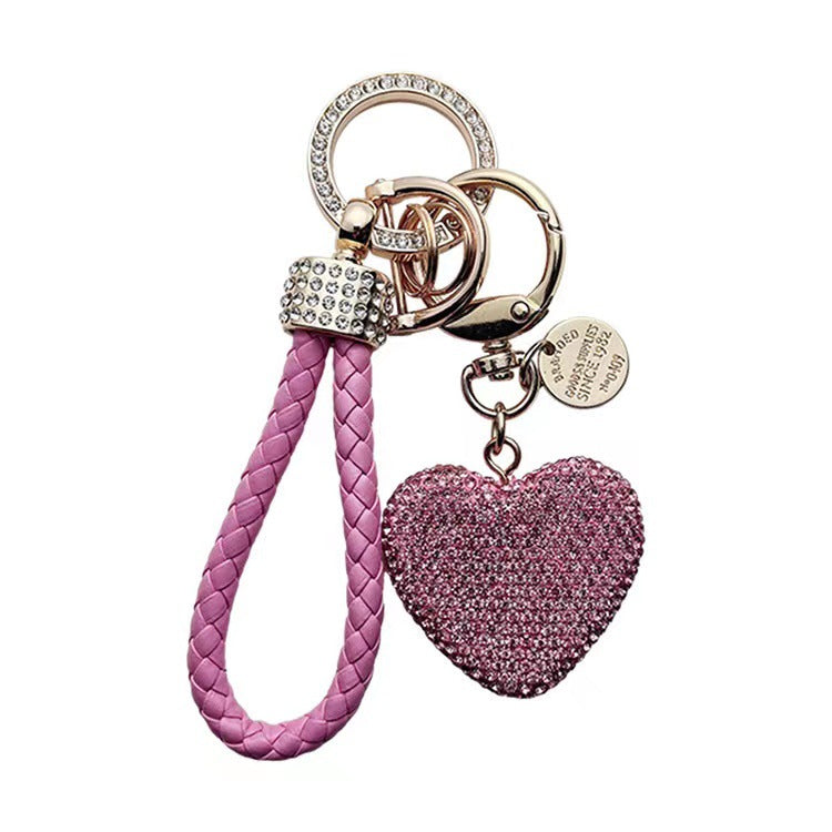 Clay Diamond Fully Jeweled Loving Heart Key Chain Diamond Leather Rope - image 5