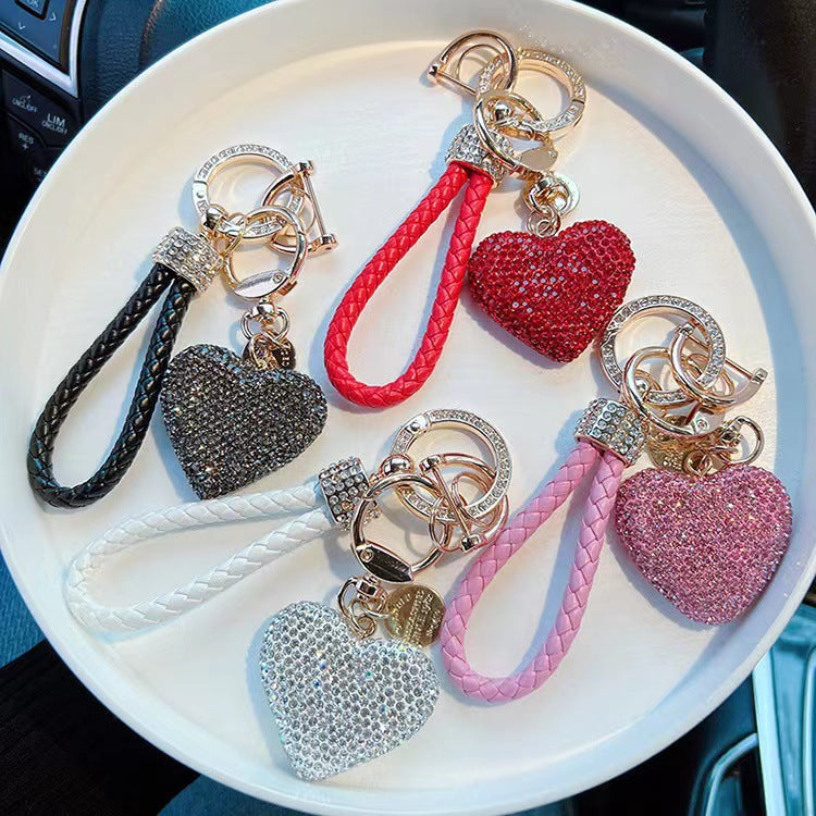 Clay Diamond Fully Jeweled Loving Heart Key Chain Diamond Leather Rope - image 2