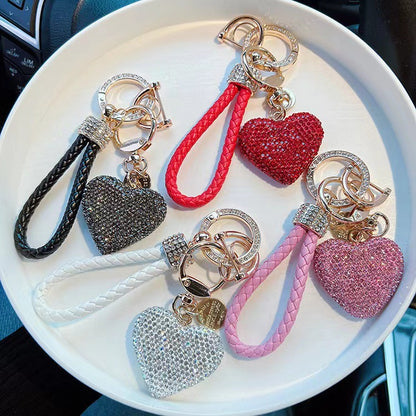 Clay Diamond Fully Jeweled Loving Heart Key Chain Diamond Leather Rope - image 2