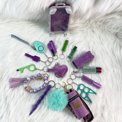 16-Piece Teal and Purple Keychain Set
