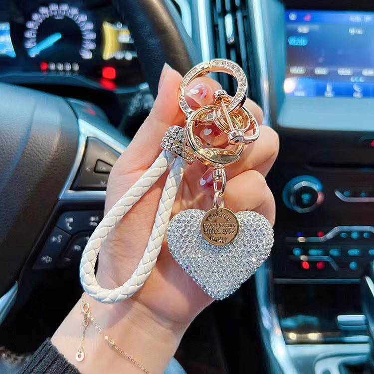 Clay Diamond Fully Jeweled Loving Heart Key Chain Diamond Leather Rope - image 9