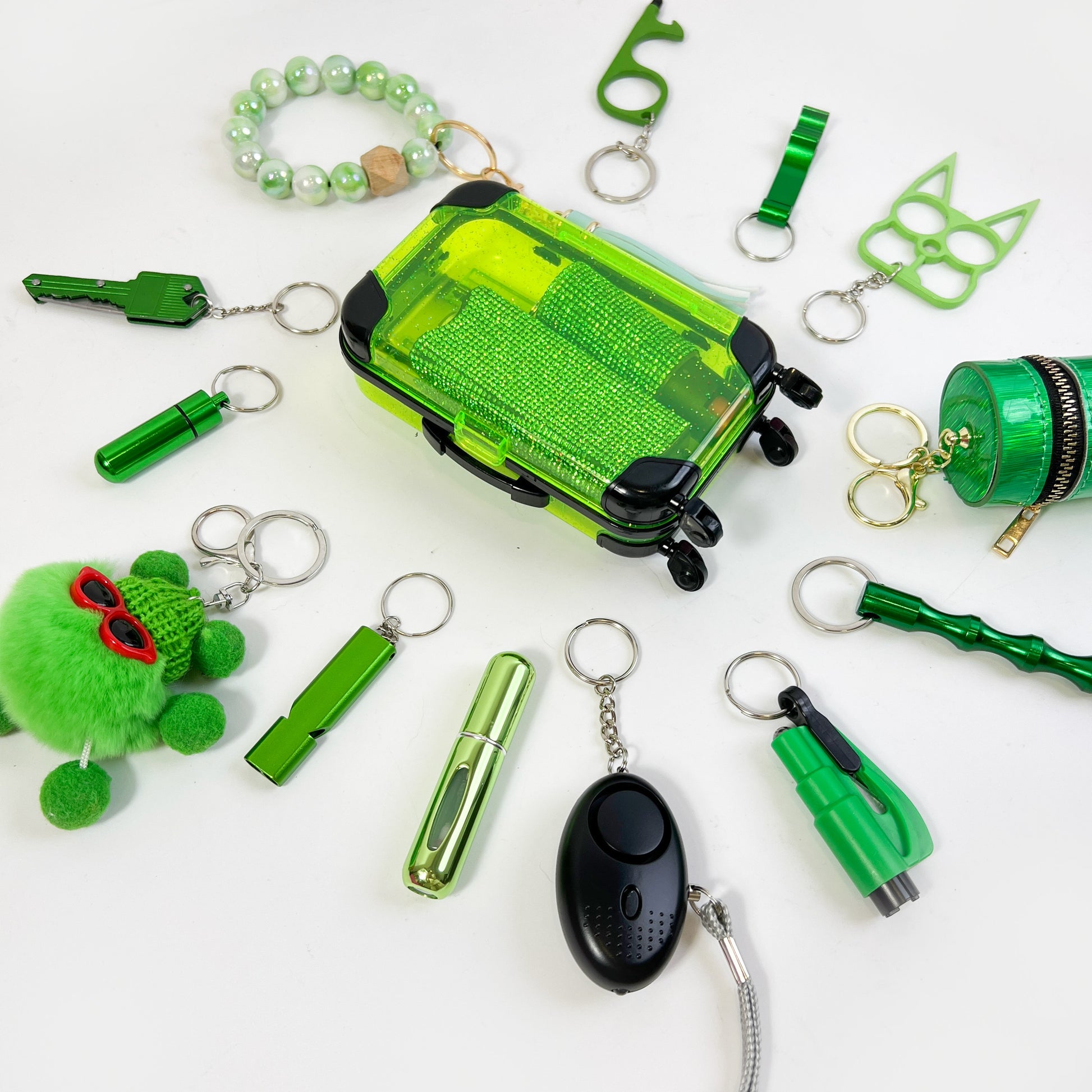 16-Piece Green Keychain Set