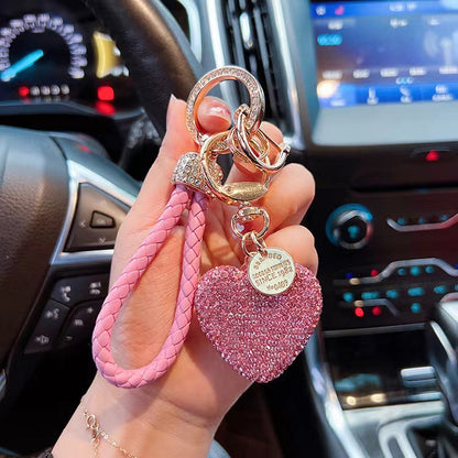 Clay Diamond Fully Jeweled Loving Heart Key Chain Diamond Leather Rope - image 6