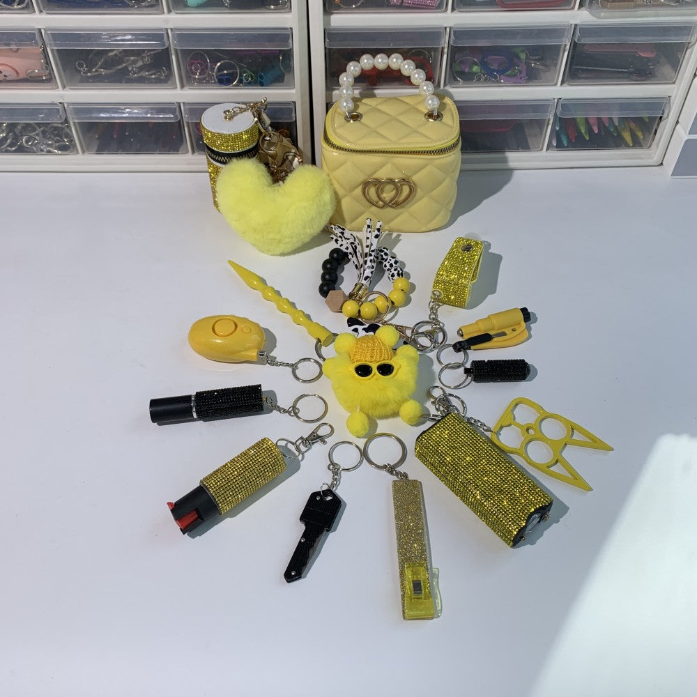 Yellow Lightning 16-Piece Keychain Set