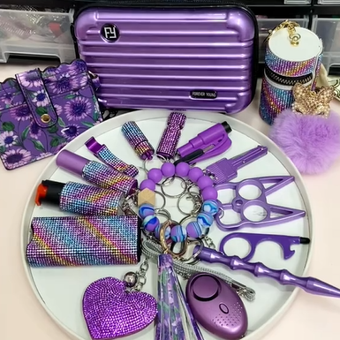 Purple 13-in-1 Safety Keychain Kit