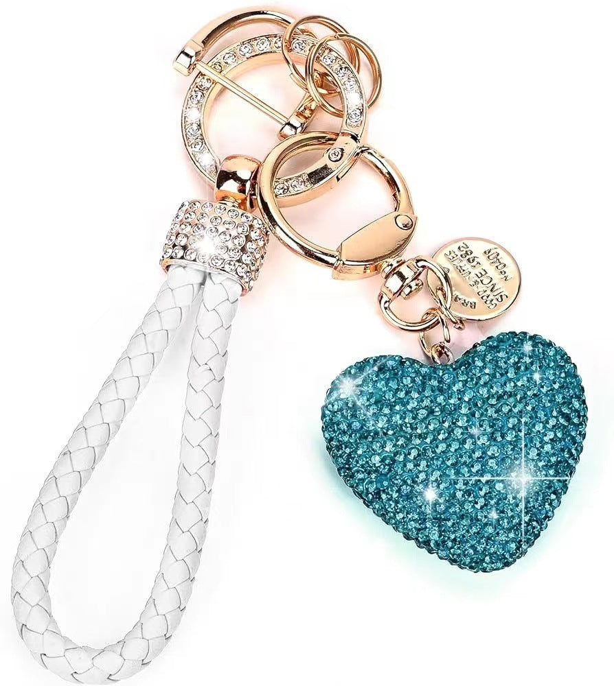 Clay Diamond Fully Jeweled Loving Heart Key Chain Diamond Leather Rope - image 11