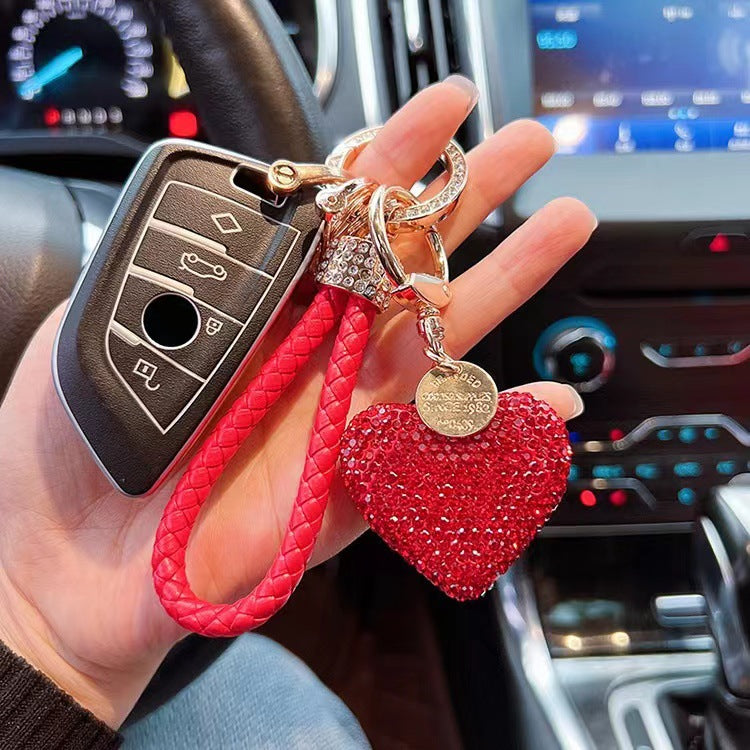 Clay Diamond Fully Jeweled Loving Heart Key Chain Diamond Leather Rope - image 3