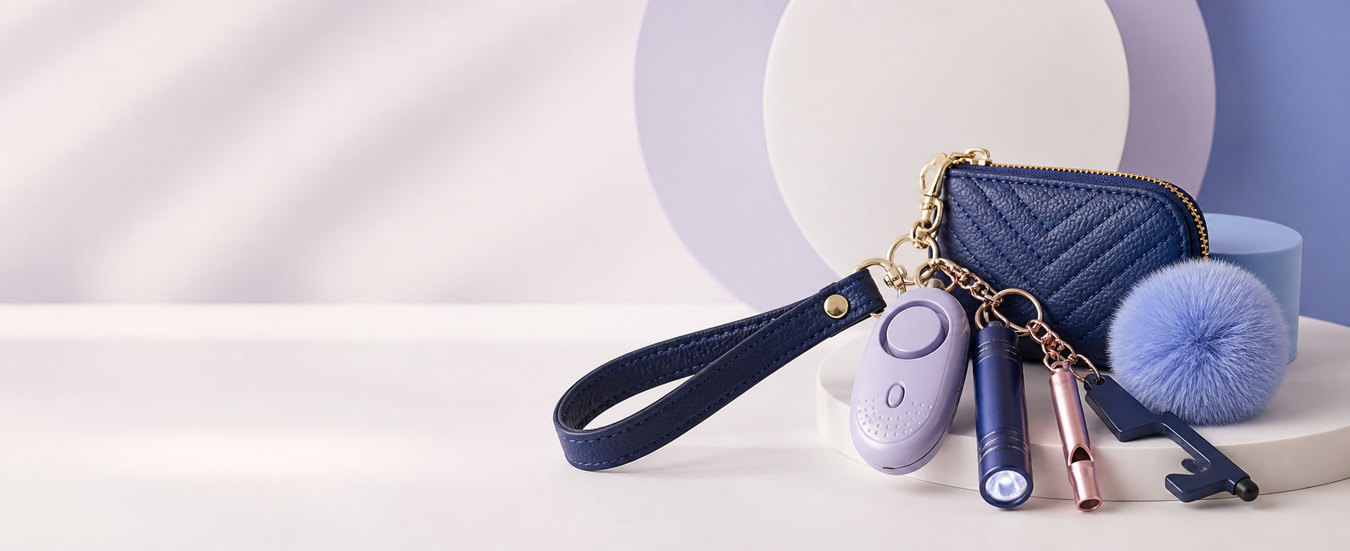Girls Self Defence safety keychain collection in navy and lavender