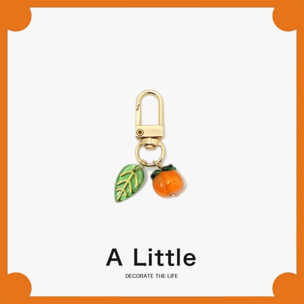 A Little Persimmon Leaves Into A Metal Keychain Blessing Gift Airports Bag Cute Pendant Accessories