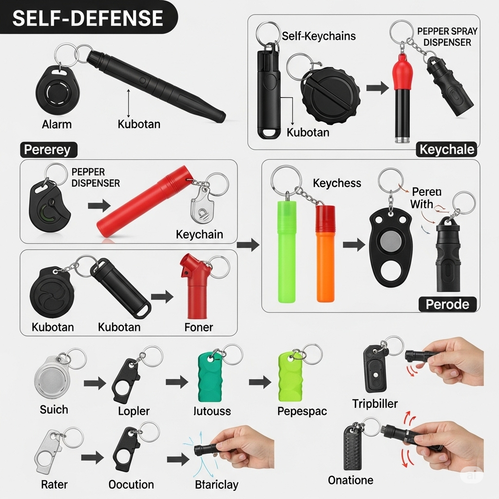 woman holding a self defense keychain set